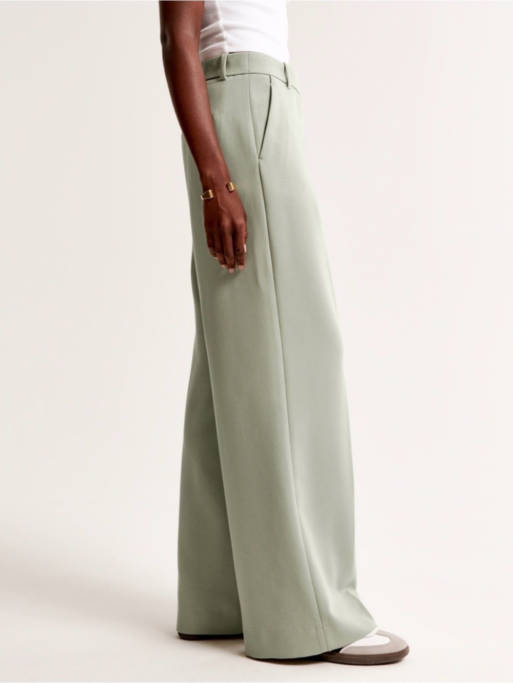 Abercrombie A&F Harper Tailored Ultra Wide Leg Pant in Slate Green | Size 28 6S - Picture 4 of 8